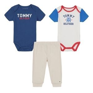 Tommy Hilfiger Baby Boy Colorblock Bodysuits and Pants 3 piece set EUC